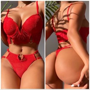 💖 NEW red heart decor lace lingerie set